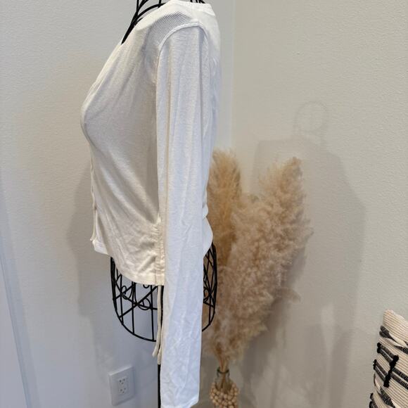 Lululemon Side-Cinch Ribbed Cardigan Bone Size 4 Long Sleeve Minimalist Cropped - Picture 6 of 10